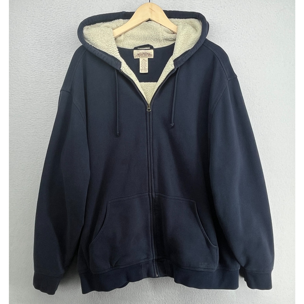 LL BEAN Hoodie Mens XLT Katahdin Iron Works Sweatshirt Fleece Lined Zip Up Blue - Picture 2 of 11